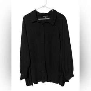 Adrianna Papell Blouse Women’s 2X Black Back Pleat Semi-sheer Button Up Classic